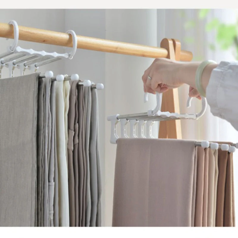 HULIANFU Stainless Steel Hangers Storage Tie Clips Multi-function 5 Layers Clothes Pants Rack Jeans Drying Rack Double Hooks Save Space - Deanwangkt