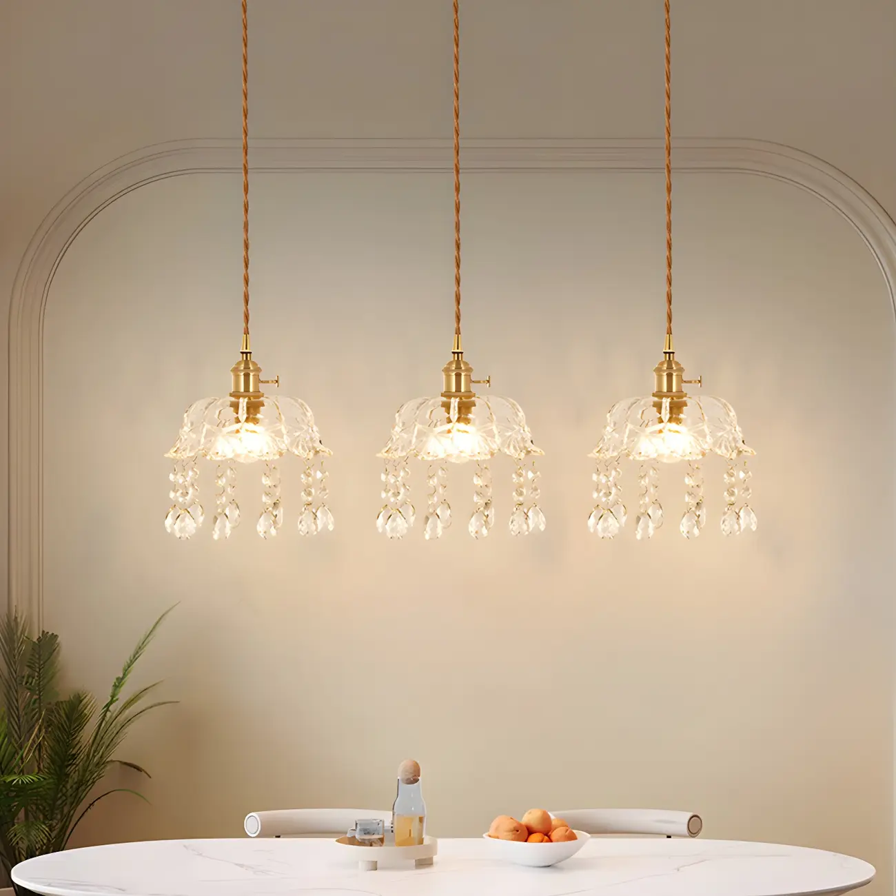 Elegant Glass-Crystal Gold Island Pendant Lights