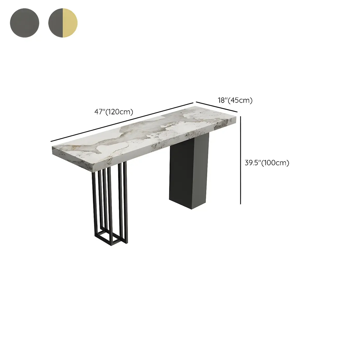 Modern Black Stone Counter Height Metal Rectangular Bar Table