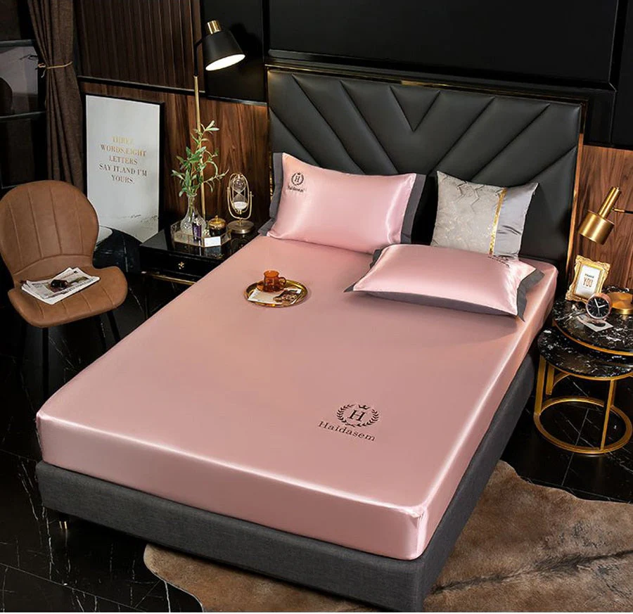 HULIANFU  WOSTAR Luxury ice silk fabrics elastic fitted sheet summer solid bedding mattress protector cover queen king size bed sheet set - Deanwangkt