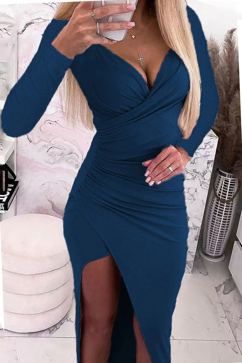 hulianfu Sexy Solid Color V Neck One Step Skirt Dresses(5 Colors) - Deanwangkt