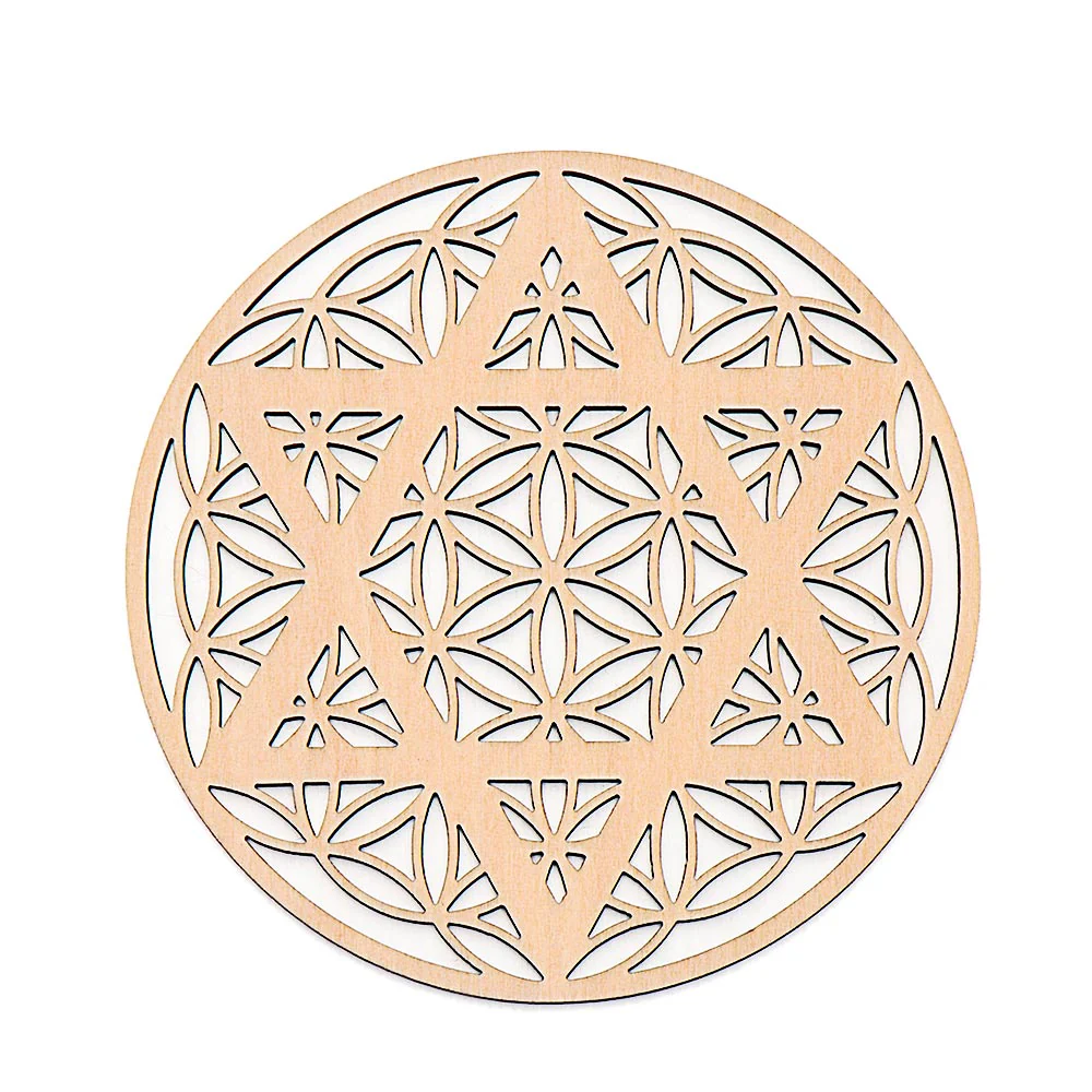 HULIANFU Log Color Chakra Pattern Round Edge Circles Carved Wooden Stand Coaster Flower of life Reload Stone Kitchen Hot Pad Mat Decor - Deanwangkt