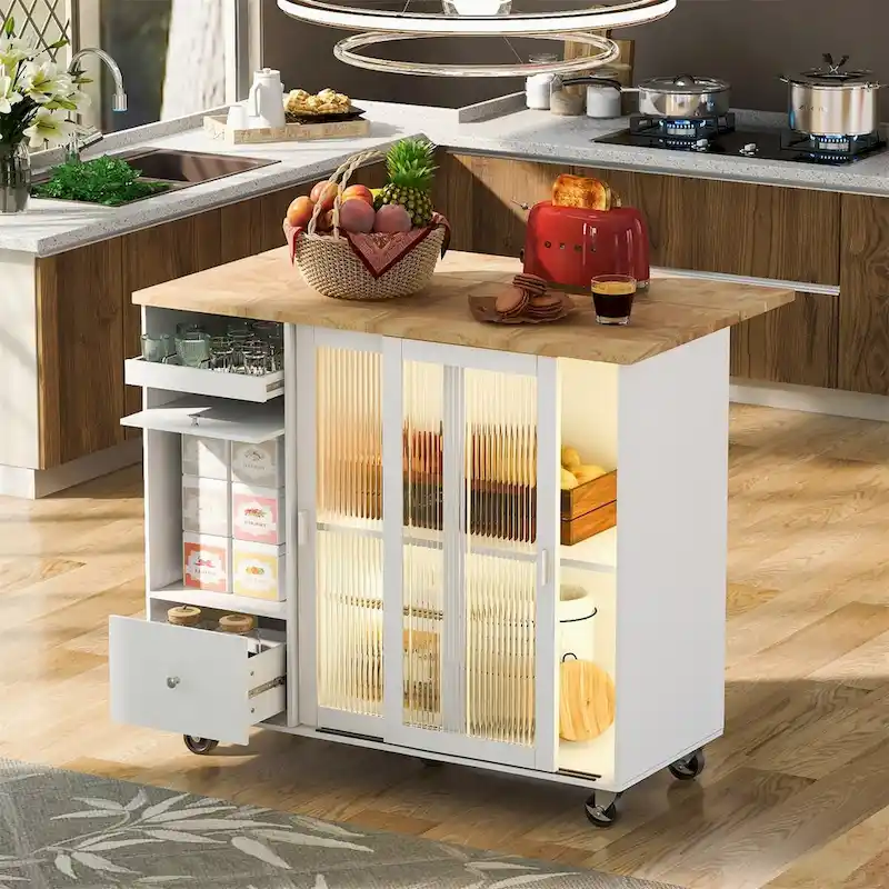Merax Large Kitchen Island Cart with an Adjustable Shelf and 2 Drawers