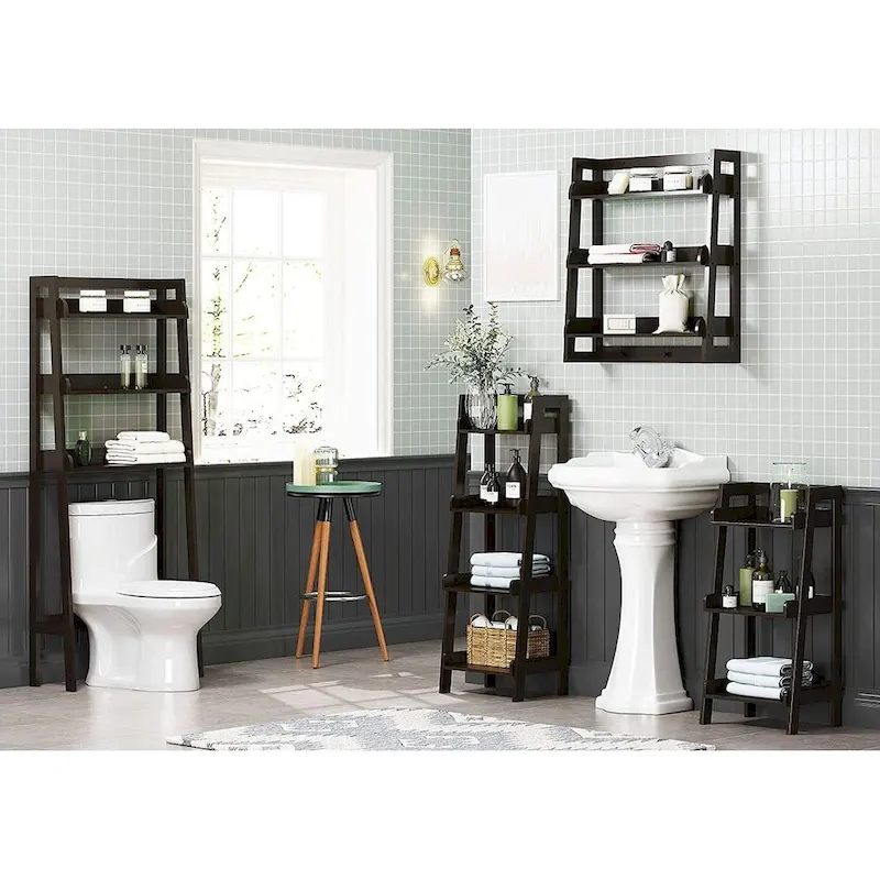 UTEX 4-Tier Ladder Shelf, Bathroom Shelf Freestanding, 4-Shelf Spacesaver Open Wood Shelving Unit, Ladder Shelf