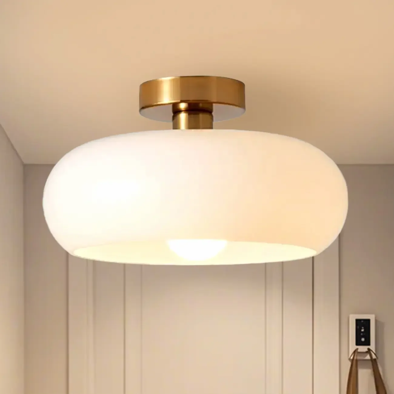 Mini Glass Drum-Shaped Ceiling Light for Dwelling Space