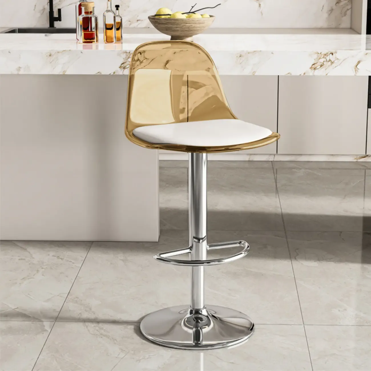Transparent Acrylic Cushioned Swivel Adjustable Bar Stool