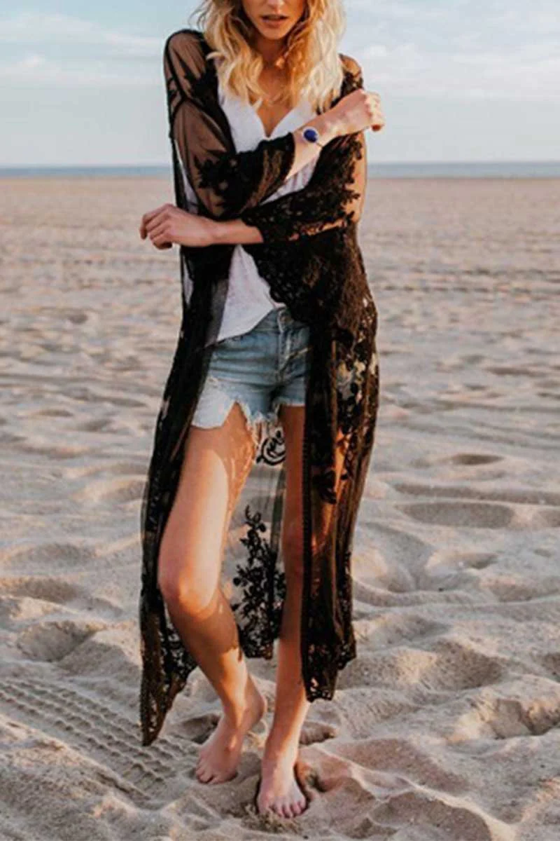 hulianfu Sheer Shawl Beach Swimwear Cover-up - Deanwangkt
