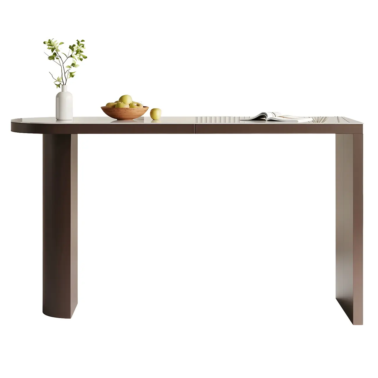 Modern White Stone Brown Wood Dual Pedestal Bar Tables