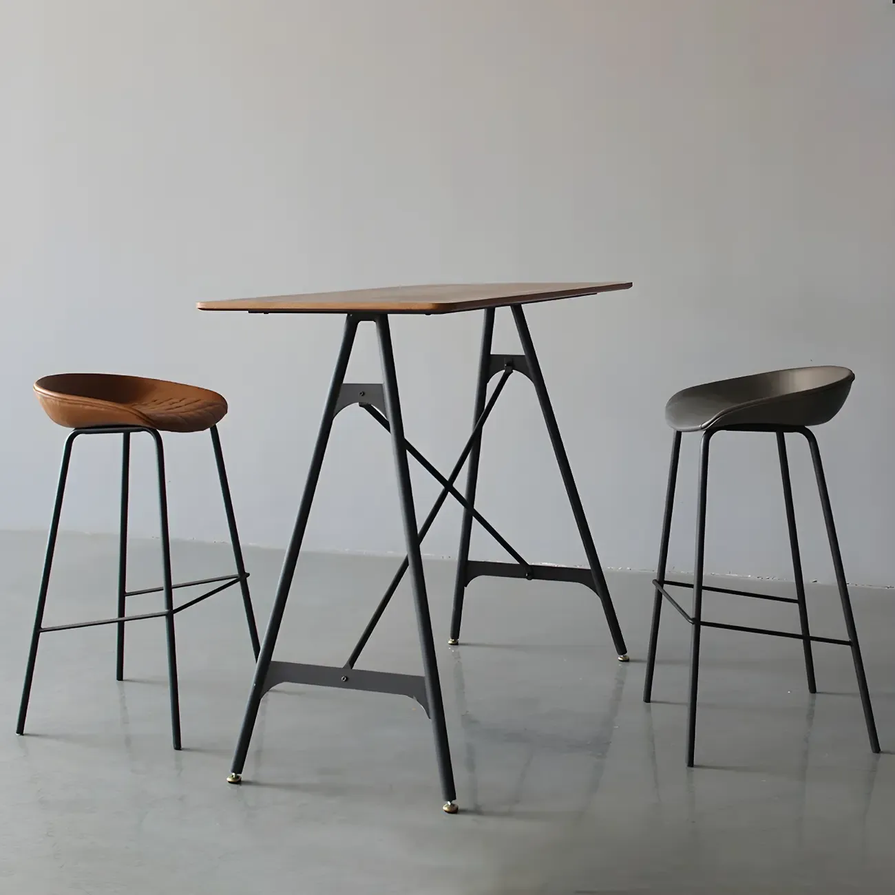 Industrial Lightweight Black Wood Wood-Tone Metal Bar Tables