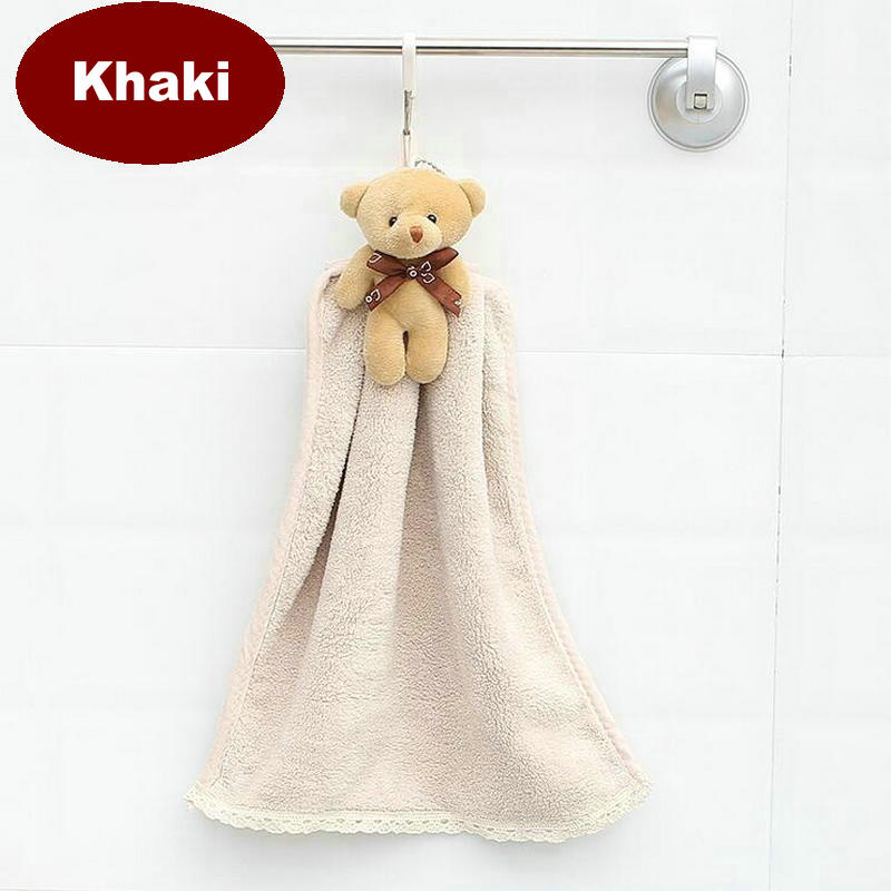 HULIANFU Quick-Dry Hand Towel Cute Bear Coral Fleece Holdable Kitchen Toilet Towel Absorbent Wipe Plush Hand Towel Bathroom Hanging Towel - Deanwangkt