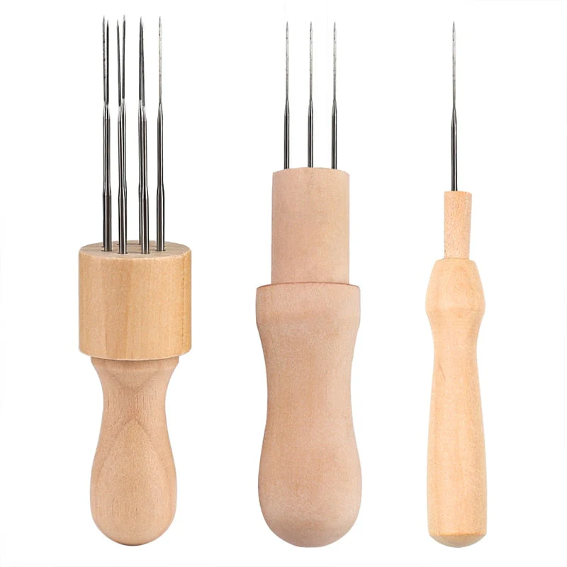 HULIANFU RORGETO Wool Felting Needles Awl Craft DIY Tools Solid Wooden Handle Holder Single and Multi Fine Needle for Creative Felting - Deanwangkt