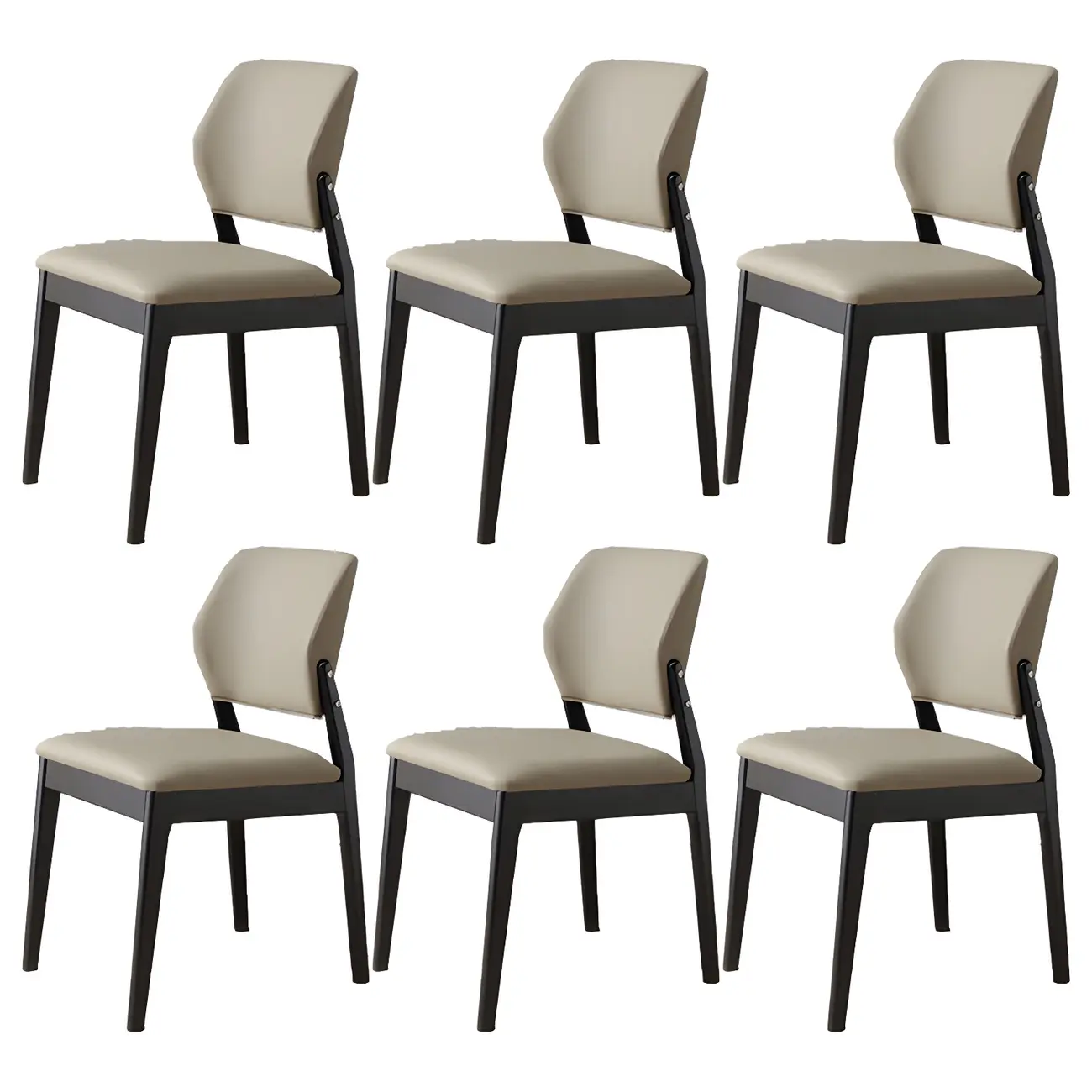 Modern Wood Faux Leather Beige Low Back Dining Chair