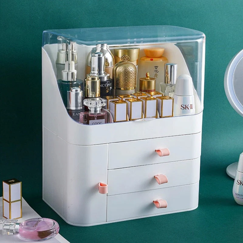 HULIANFU Large Capacity Makeup Organizer Cosmetic Storage Box Drawer Type Desktop Finishing Rack Dustproof Lipstick Beauty Mask Case - Deanwangkt