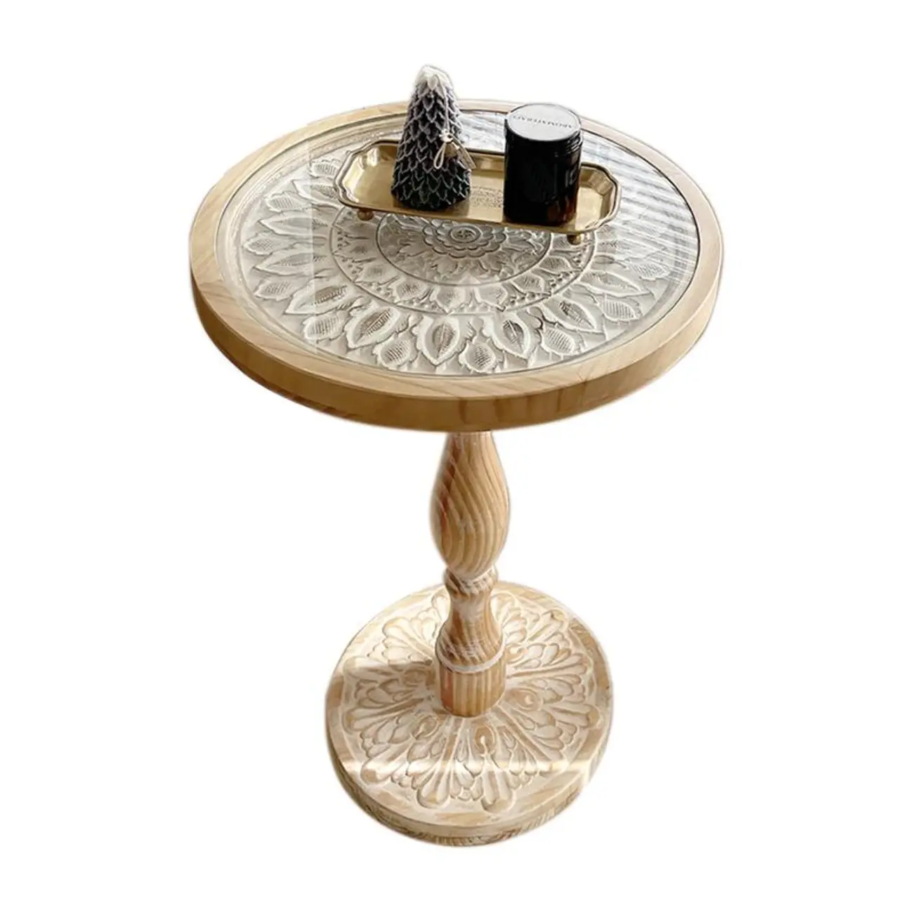 Living Room Retro Round Light Wood End Table