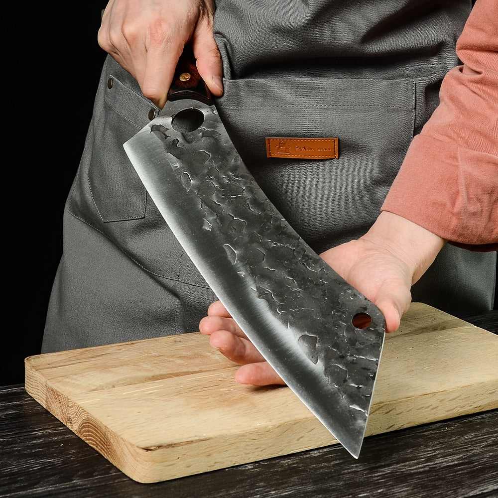 HULIANFU Sowoll Kitchen Knife High Carbon Steel 12.5 Inch Long Chef Knife Forged Vegetable Cooking Cleaver Cutting Slicer Meat Knife Tool - Deanwangkt