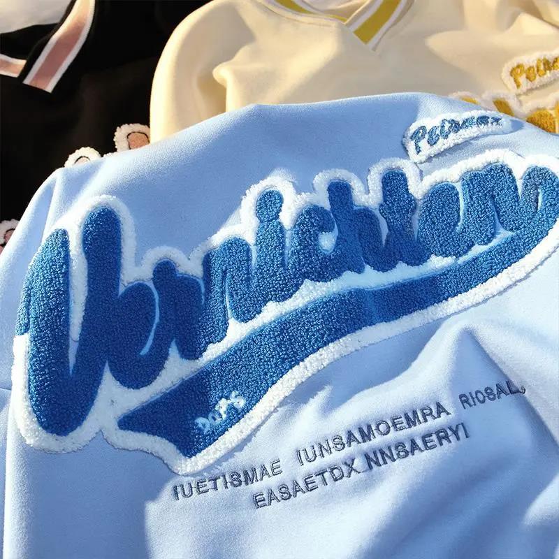 Vintage Punk Style Streetwear Chic V-neck Letter Embroidery Sweatshirt Women Baseball Oversized Tops Harajuku Clothes for Teens - Deanwangkt