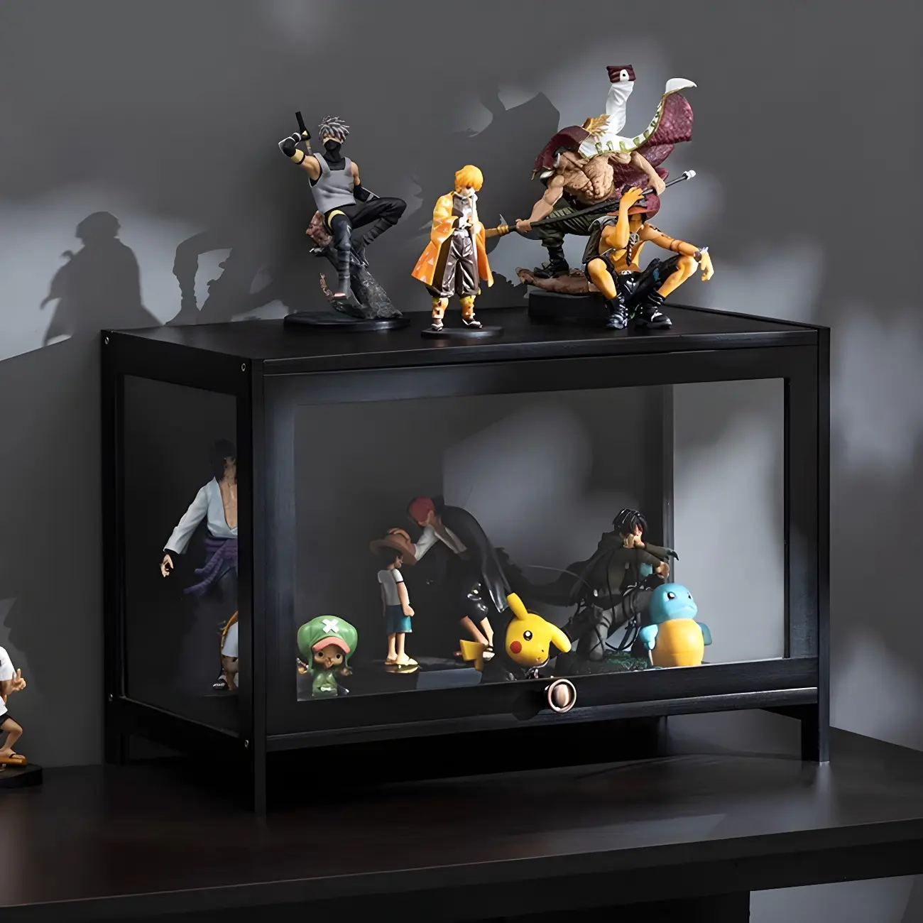 Elegant Black Bamboo Clear Figure Display Cabinet