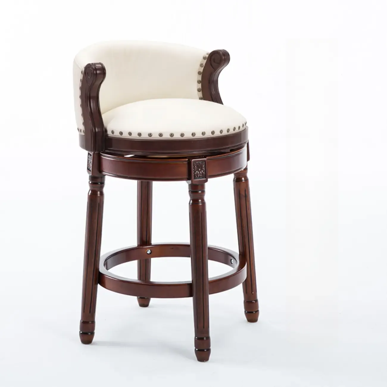 Solid Wood Leather Swivel Counter Stools with Backs