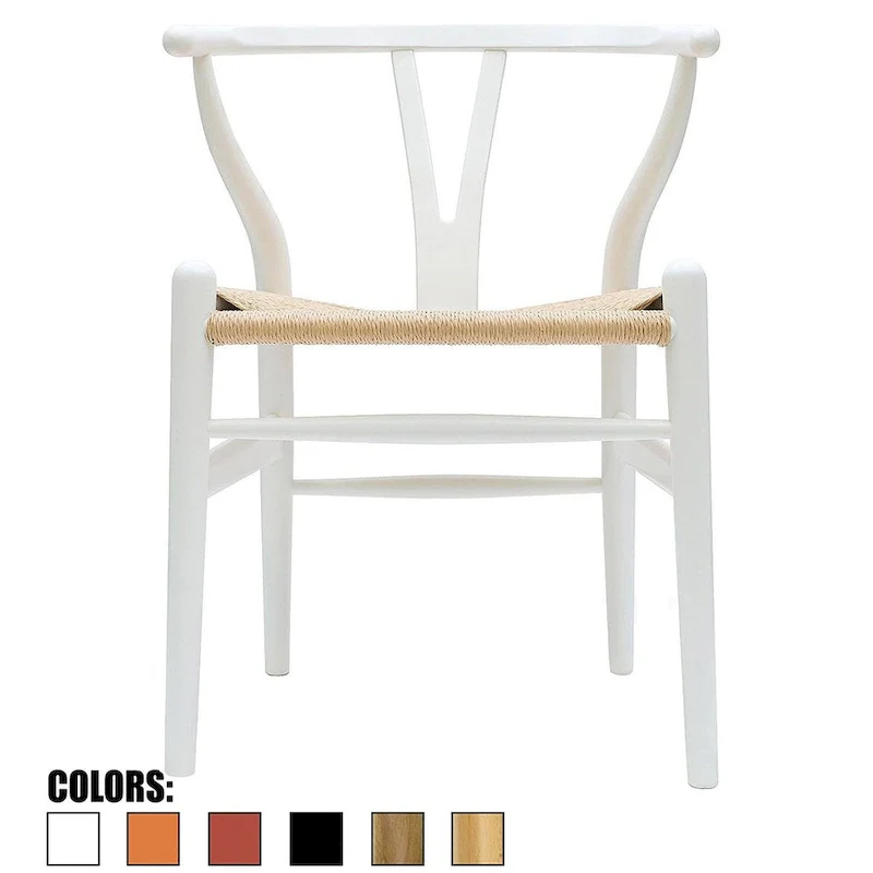 Modern Dining Chair with Woven Paper cord Seat, Solid Wooden Farmhouse Y Back Elbow Side Chair