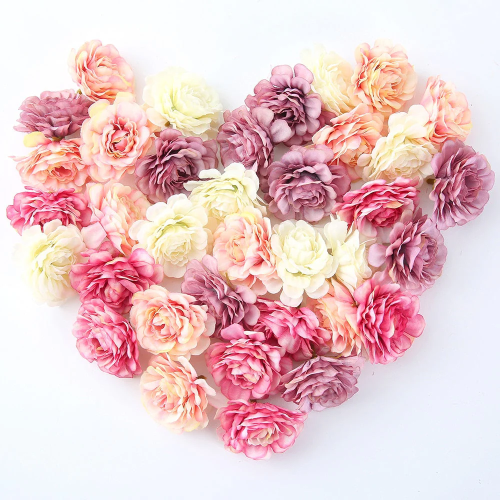 HULIANFU Silk Rose Artificial Flowers 5cm Fake Flowers Head For Home Decor Bedroom Wedding Marriage Decoration DIY Bride Wreath Accessory - Deanwangkt