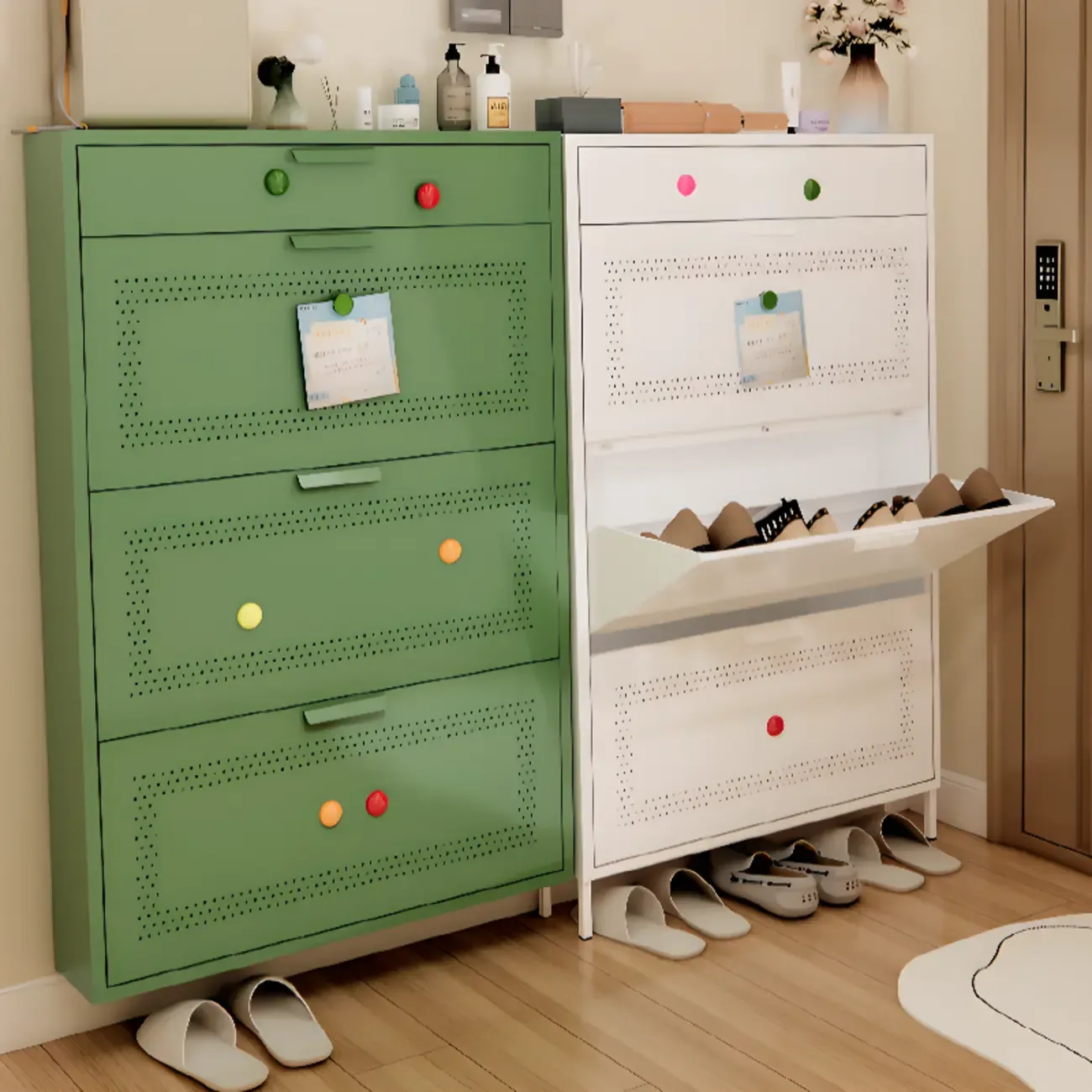 Entryway Wall Mounted Steel Shoe Storage Cabinet with 3 Flip Drawers