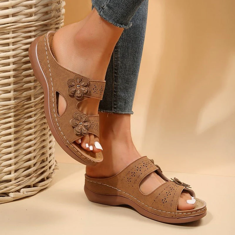 hulianfu Retro Flower Wedge Slippers Women  Summer Non Slip Beach Shoes Woman Lightweight Casual Platform Sandals Plus Size 42 - Deanwangkt