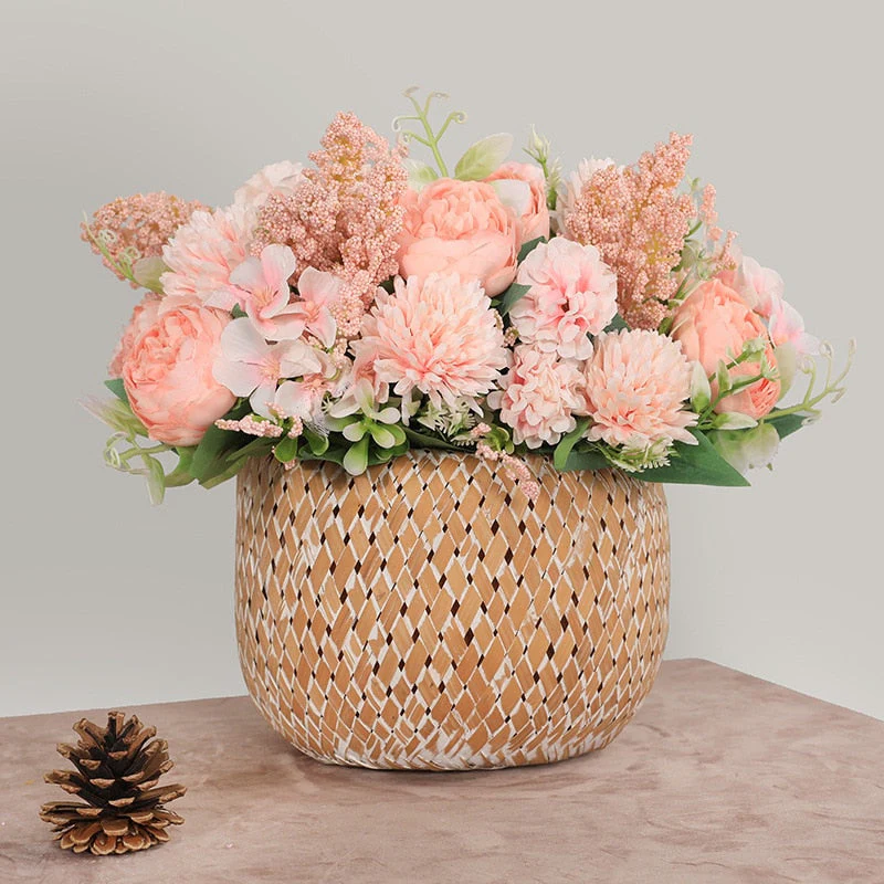 HULIANFU 2026  Artificial Flowers Vintage Silk Rose Bouquet Vintage Bride Holding Fake Flowers Home Wedding Decoration Accessories - Deanwangkt