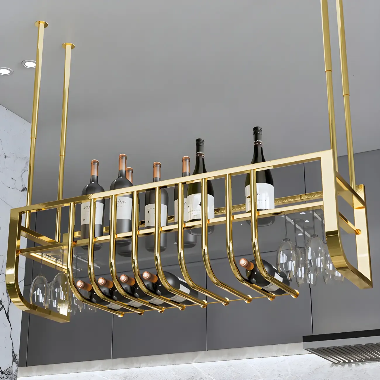 Wall-Mounted Metal Wine Rack Glam Gold Stylish