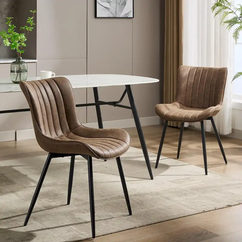 Living Dining Chairs Set of 2, Faux Leather Armless Side Chairs with Metal Legs