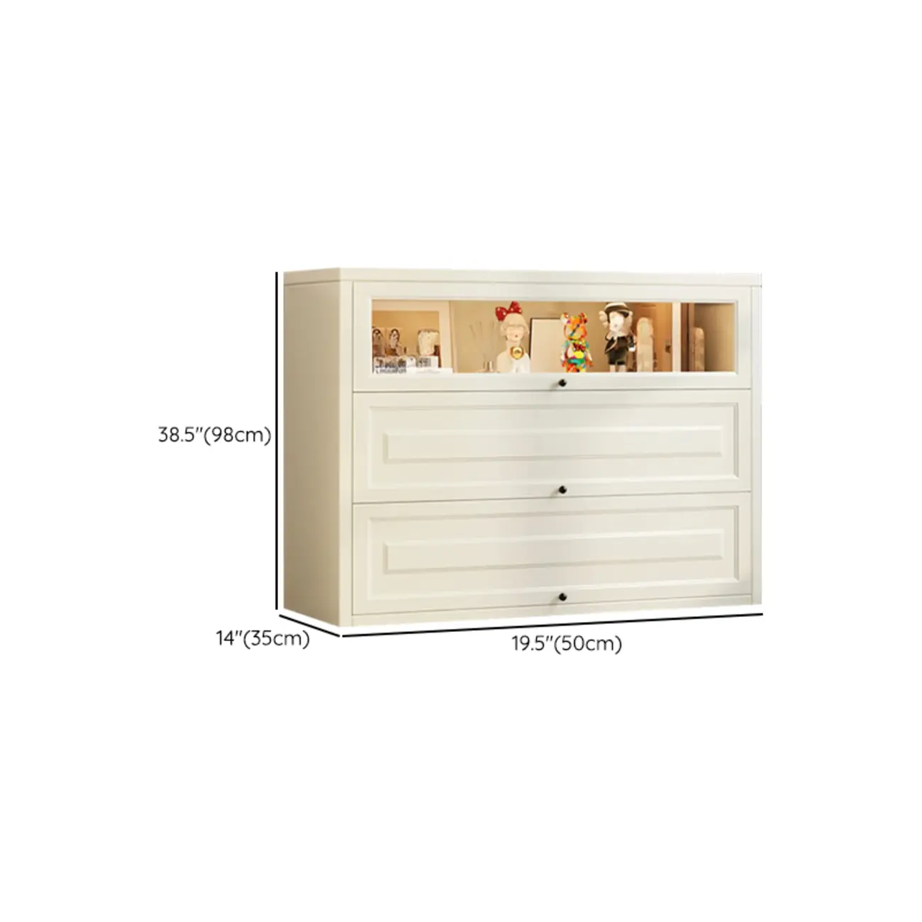 Chalk Vertical Bookshelves with 3 Cabinets, 3-Shelf Alloy Frame and Closed Back