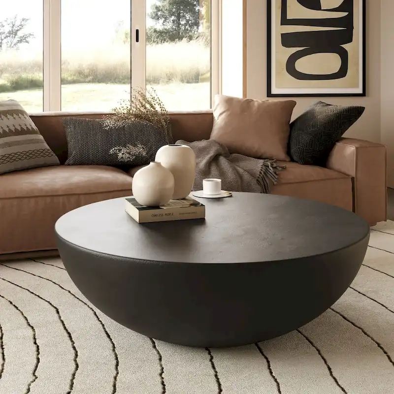 Modrest Bronte Modern Black Concrete Round Coffee Table