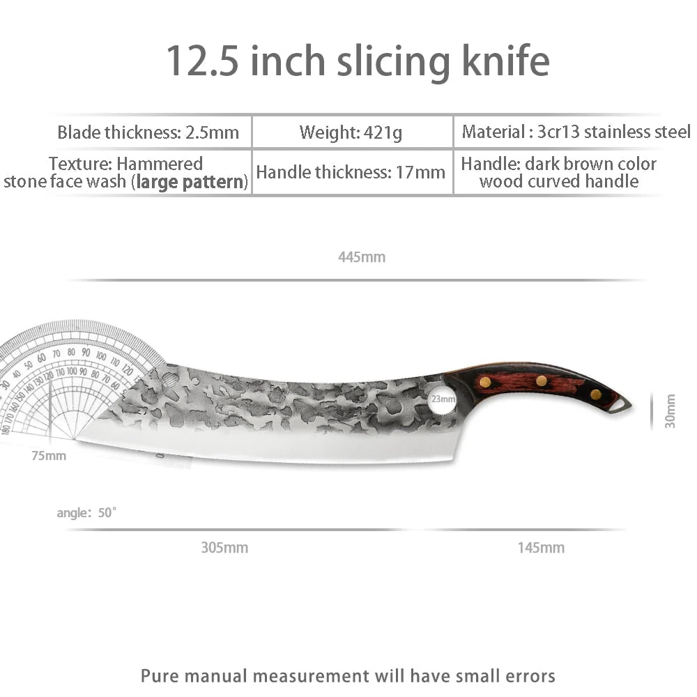 HULIANFU Sowoll Kitchen Knife High Carbon Steel 12.5 Inch Long Chef Knife Forged Vegetable Cooking Cleaver Cutting Slicer Meat Knife Tool - Deanwangkt