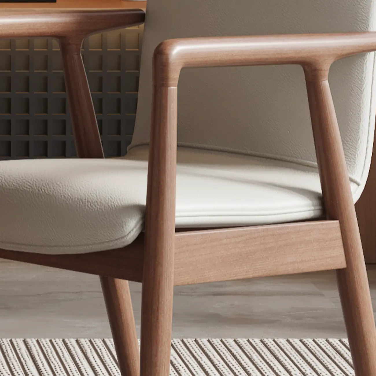 Modern Wood Faux Leather Upholstered Dining Armchair