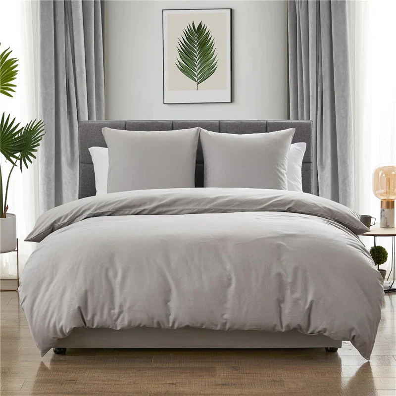 HULIANFU Modern 55% Linen 45% Cotton Bedding Sets Solid Color Bed Set Duvet Cover French Shams Simplicity Bedclothes For Home Sing/Queen - Deanwangkt