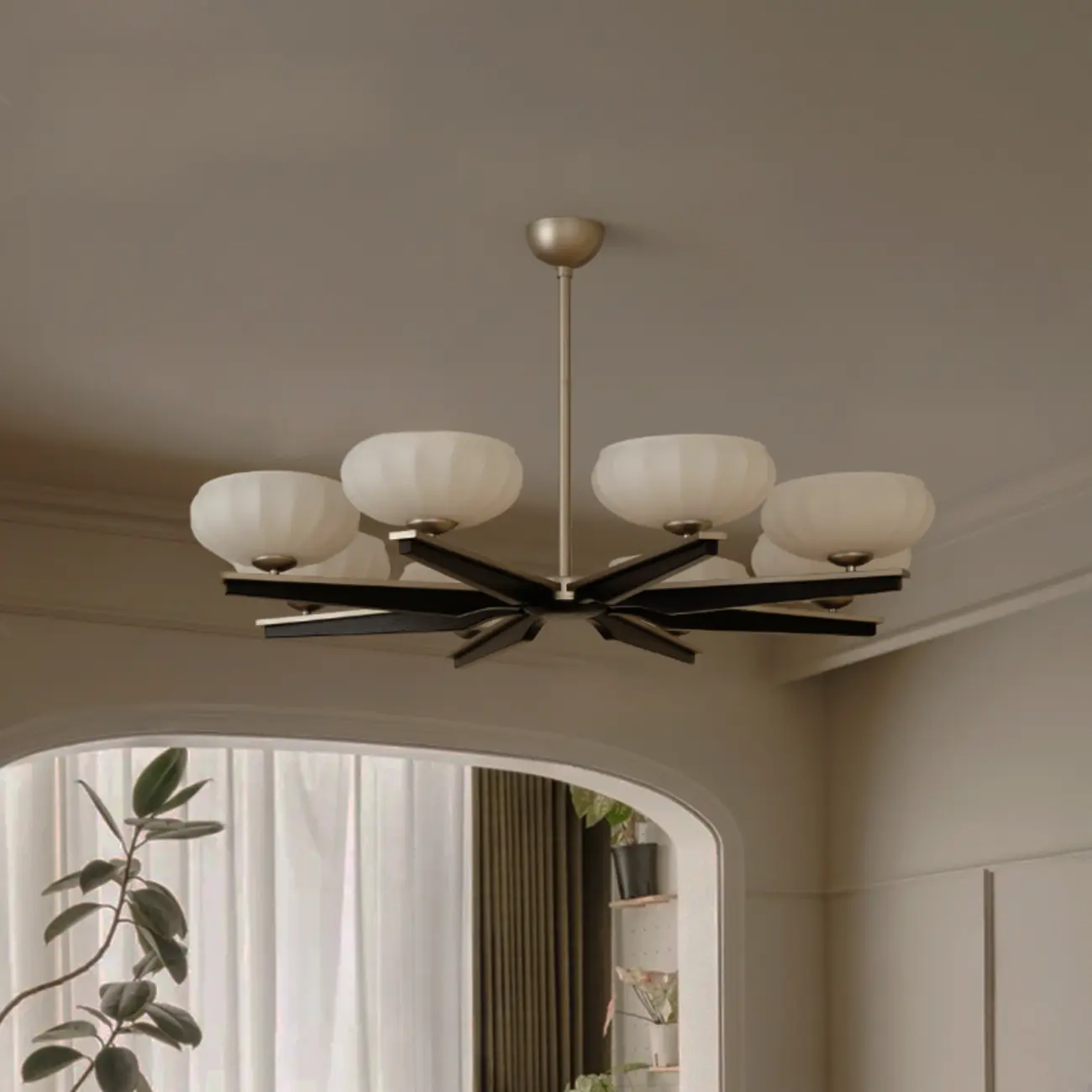 Gold Glass Flower Shaped Modern Linear Chandelier Light