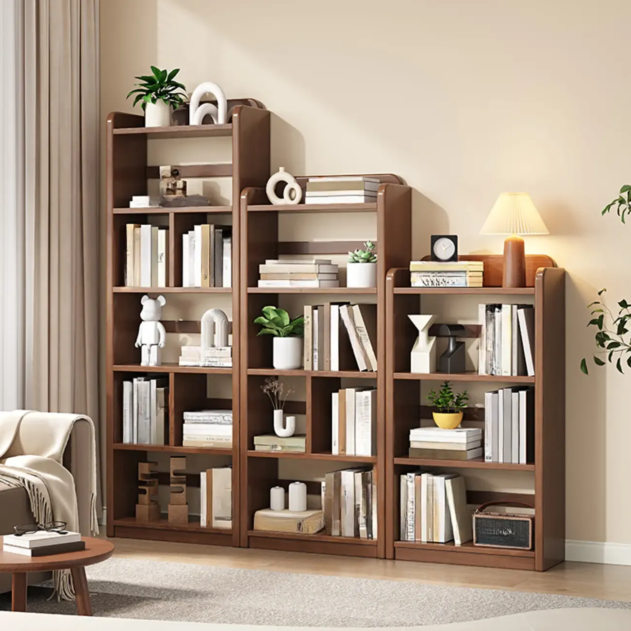 Rectangle Multi-Shelf Open Back Brown Wood Bookcase