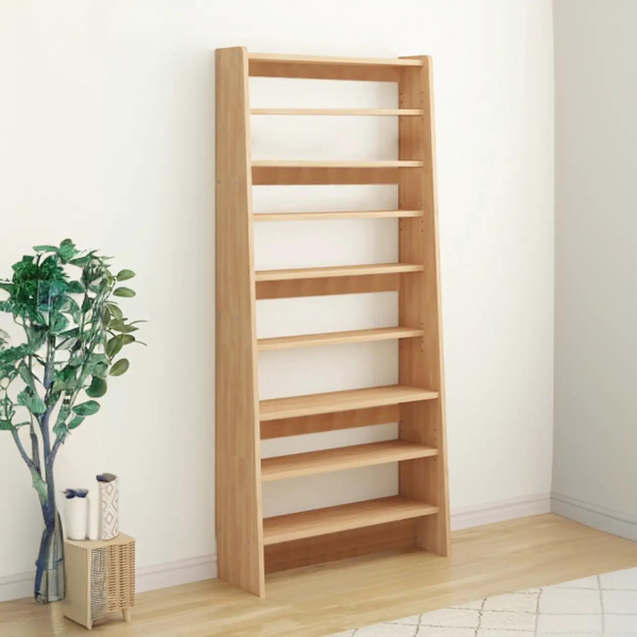 Walnut Wooden Ladder Shelf Unit 7-Tier
