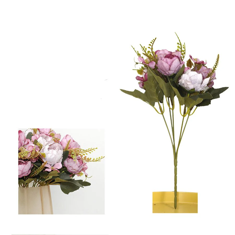 HULIANFU 2026  5 Head Bouquet Peony Artificial Flowers Small White Silk Peonies Fake Flowers Wedding Party Home Decoration Rose Flower Pink Art - Deanwangkt