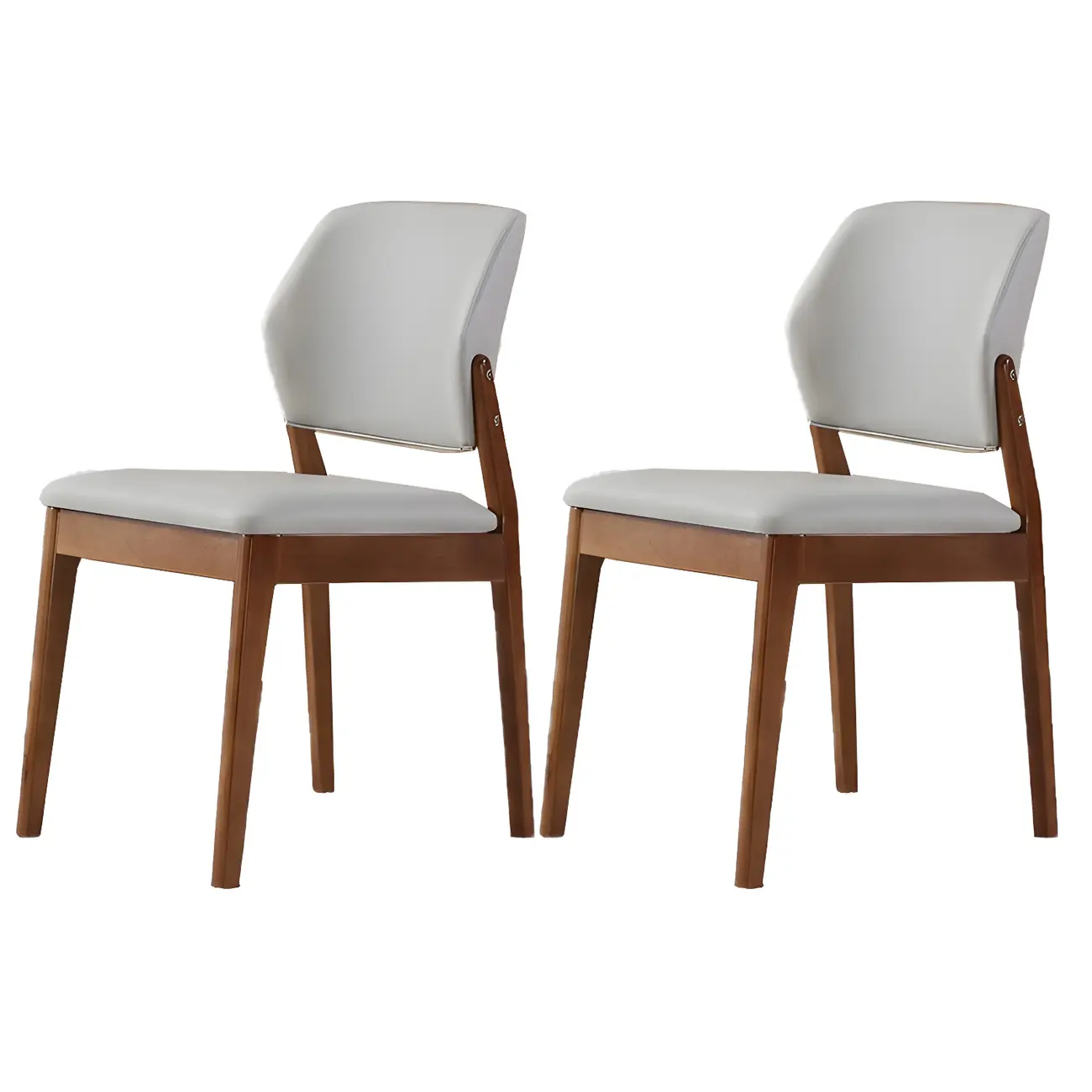 Modern Wood Faux Leather Beige Low Back Dining Chair