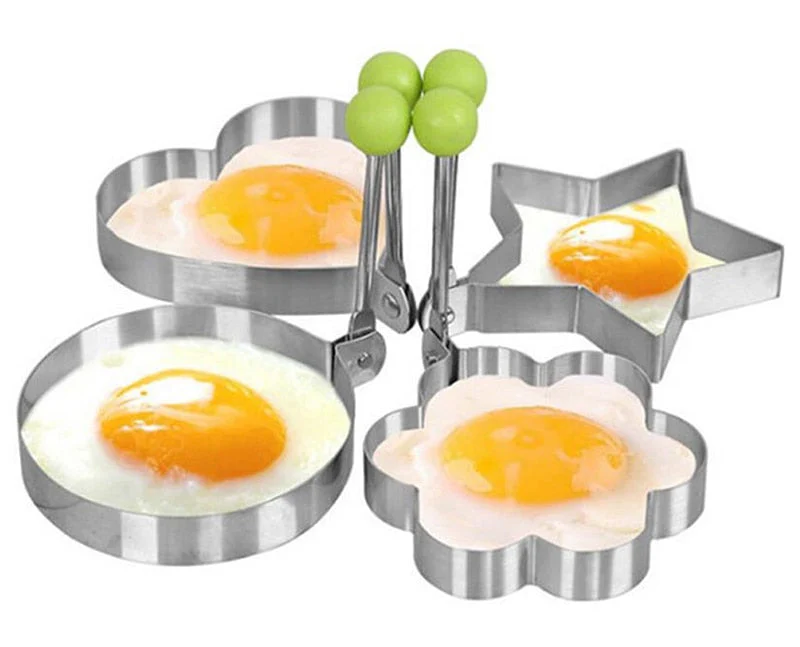 HULIANFU  5 Shapes Stainless Steel Fried Egg Shaper Egg Mold DIY Breakfast Egg Pancake Rings Sandwich Kitchen Tools Utensil Baking Tools - Deanwangkt