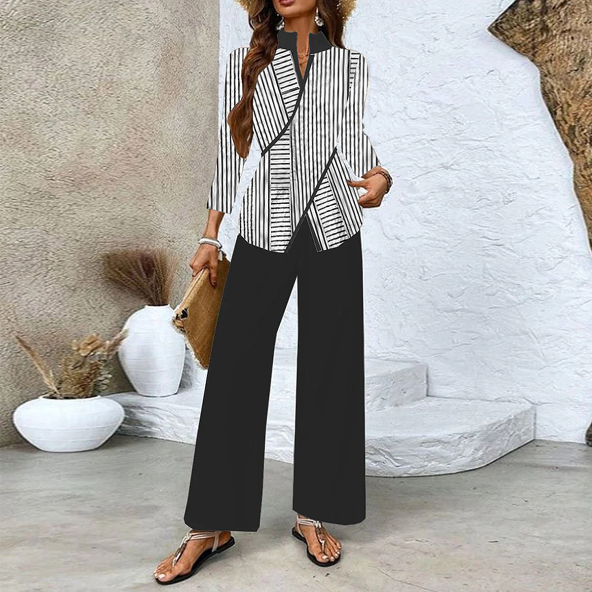 Modern V-Neck Long Sleeve Two Piece Set