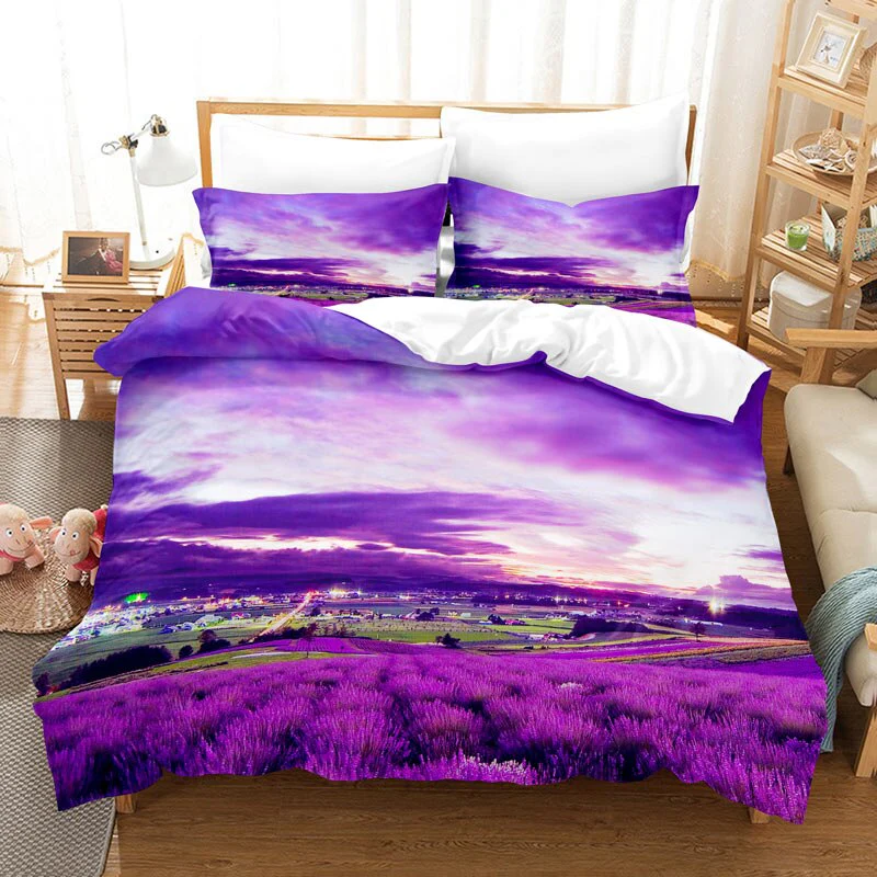 HULIANFU Purple Bedding Set Linens Duvet Cover Bed Quilt Pillow Case 3D Comforter Lavender Butterfly Double Full King Queen Twin Single - Deanwangkt