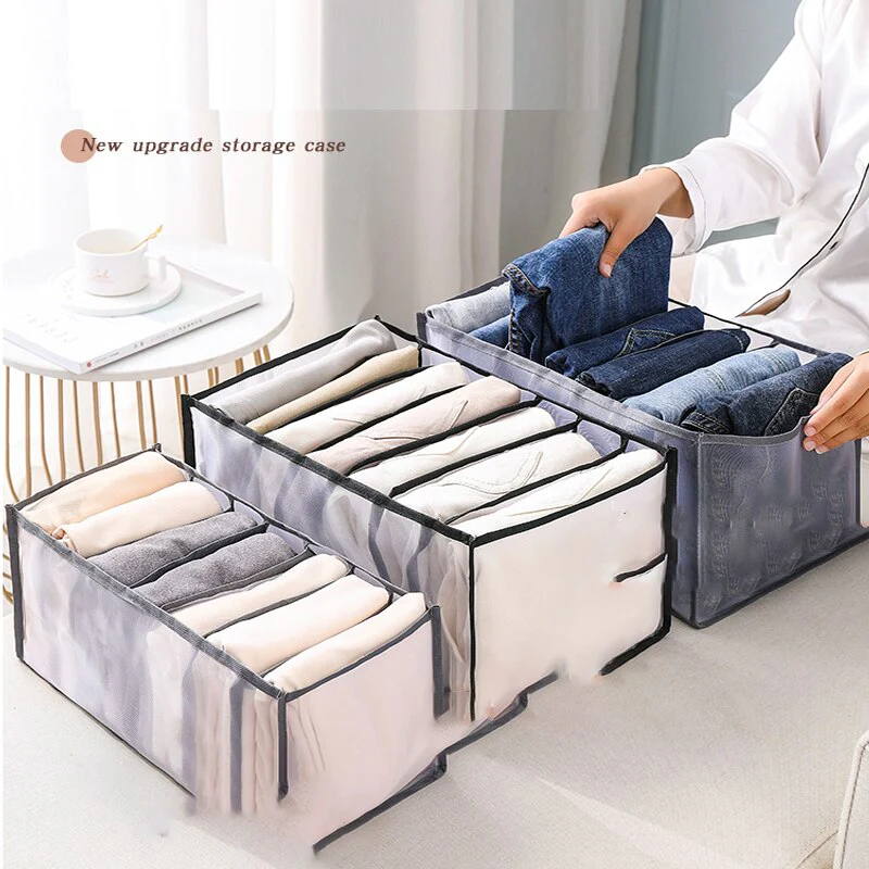 HULIANFU Stacking Pants Drawer Divider Organizer Jeans Compartment Storage Box Can Washed Home Closet Clothes Drawer Mesh Separation Box - Deanwangkt