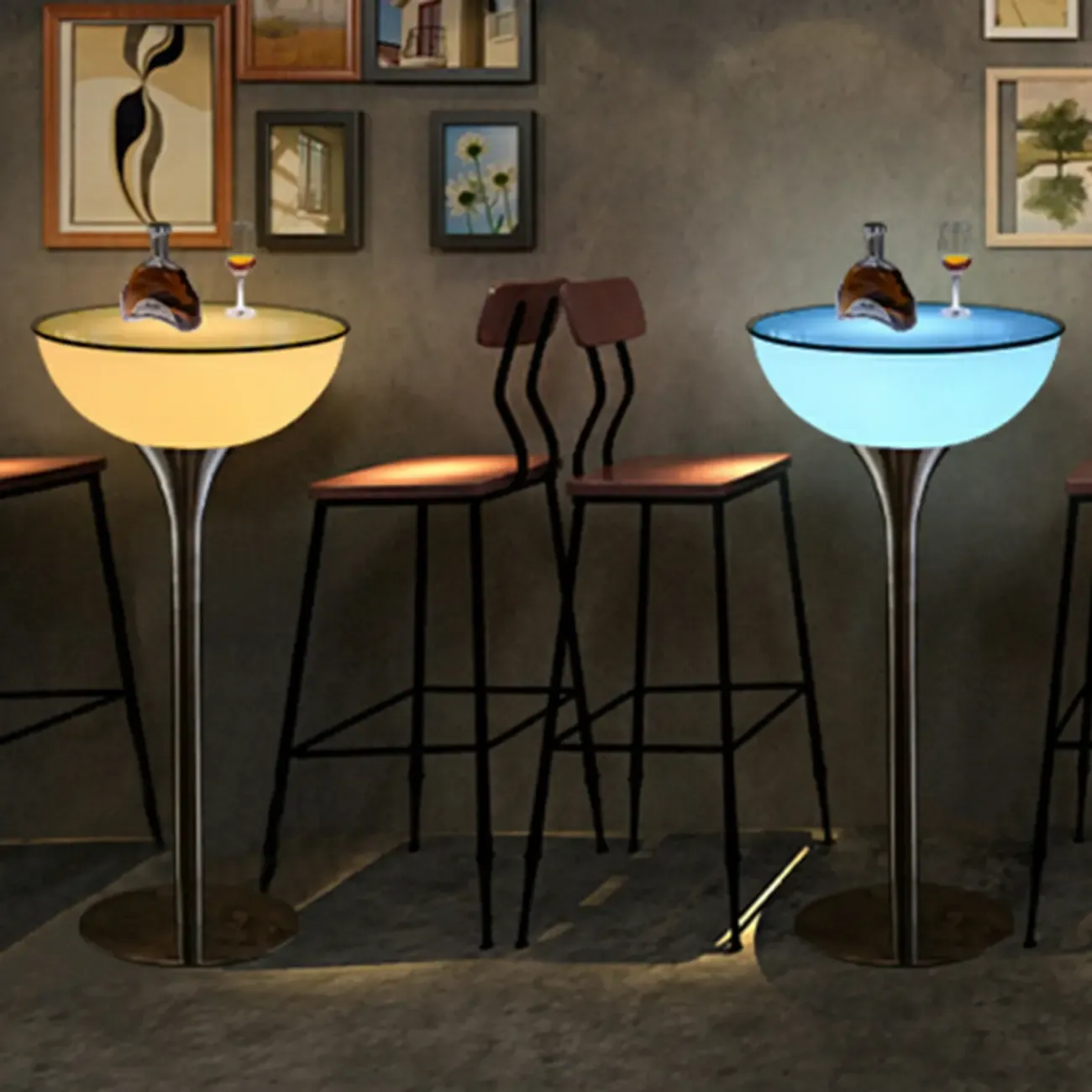 Modern Lighting White Acrylic Silver Metal Bar Tables