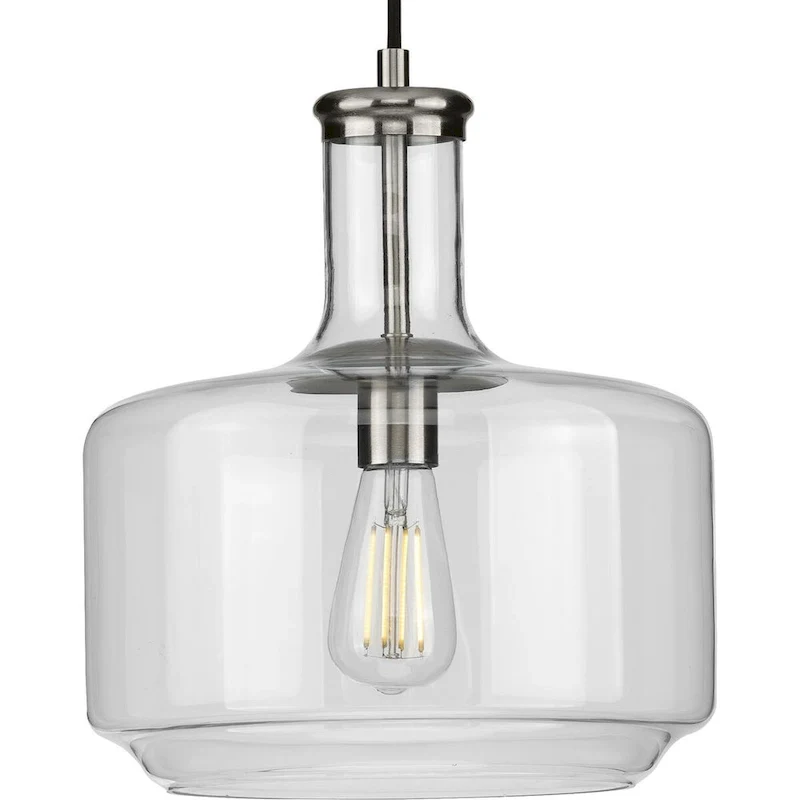 Latrobe Collection One-Light Brushed Nickel Clear Glass Coastal Pendant Light - 12.25 in x 12.25 in x 14 in