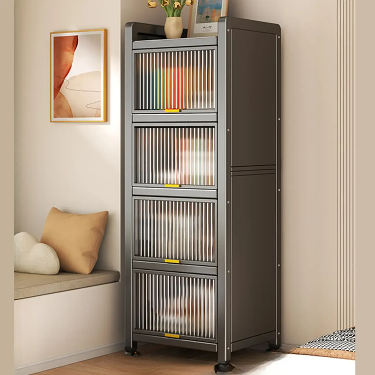 Flip-up Cover Modern Closed Back Metal 5-Shelf Bookcase