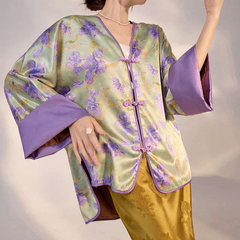 spring new Chinese flower print, fashionable and thin coat, light luxury high-end top, women's M4119 - Deanwangkt