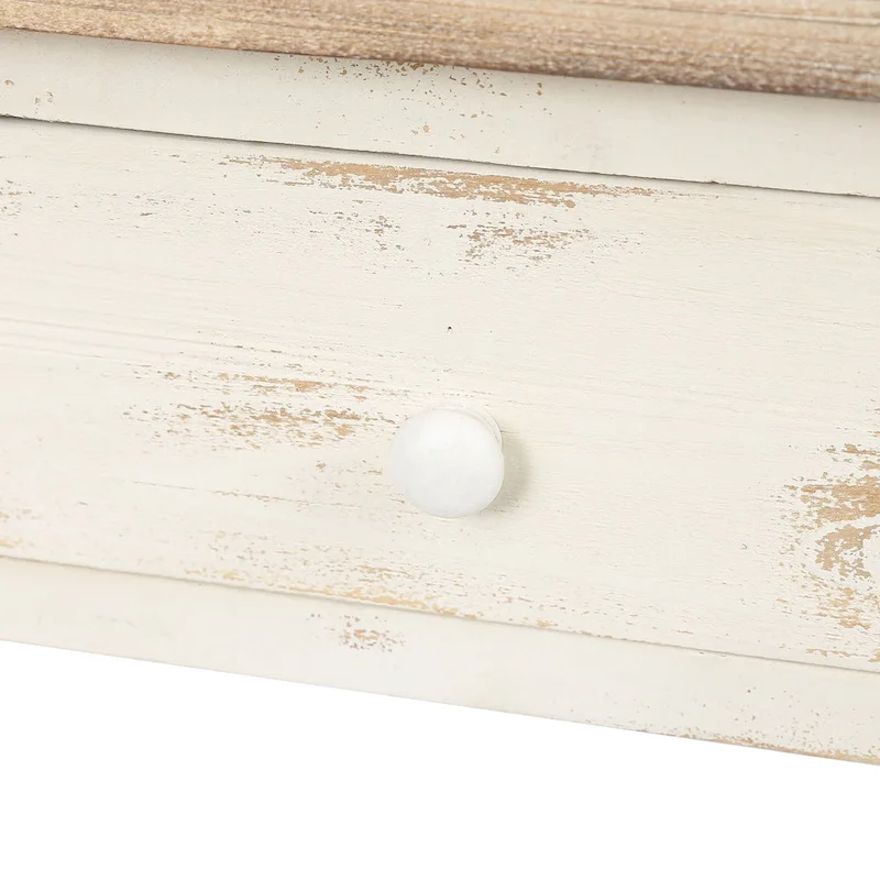 Distressed White and Brown Wood 2-drawer Console Table - 31.5H x 35.4 W x 15.55 D