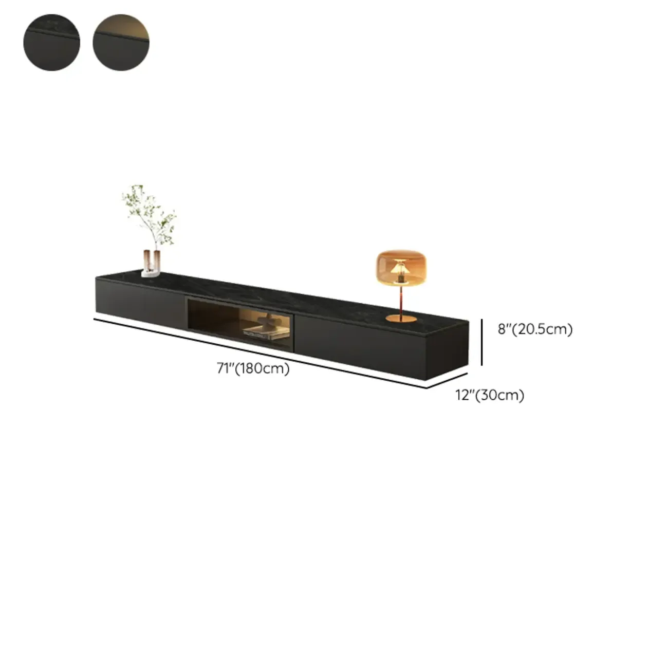 63 Grey Sintered Stone Long Floating TV Stand with Cabinet