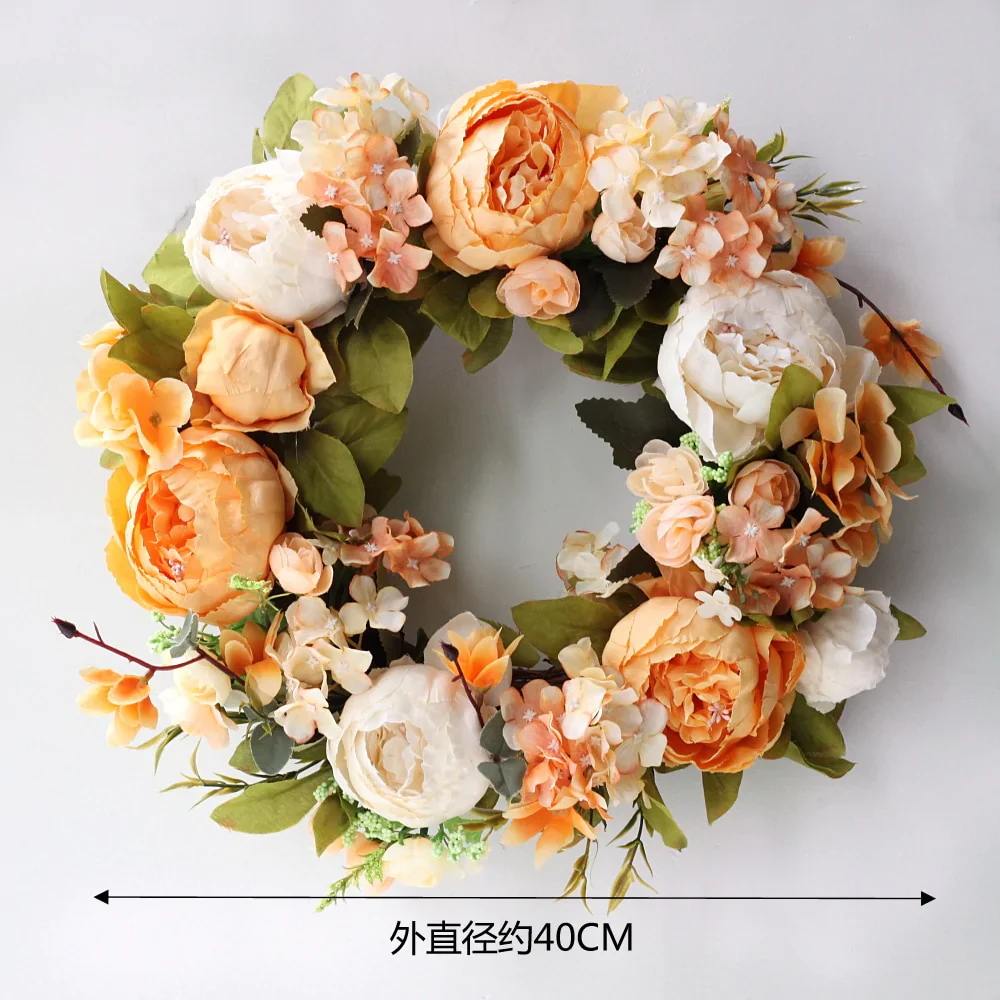HULIANFU Peony simulated garland Rattan ring decoration Photography props Wedding wreath Flower home door Decoration - Deanwangkt